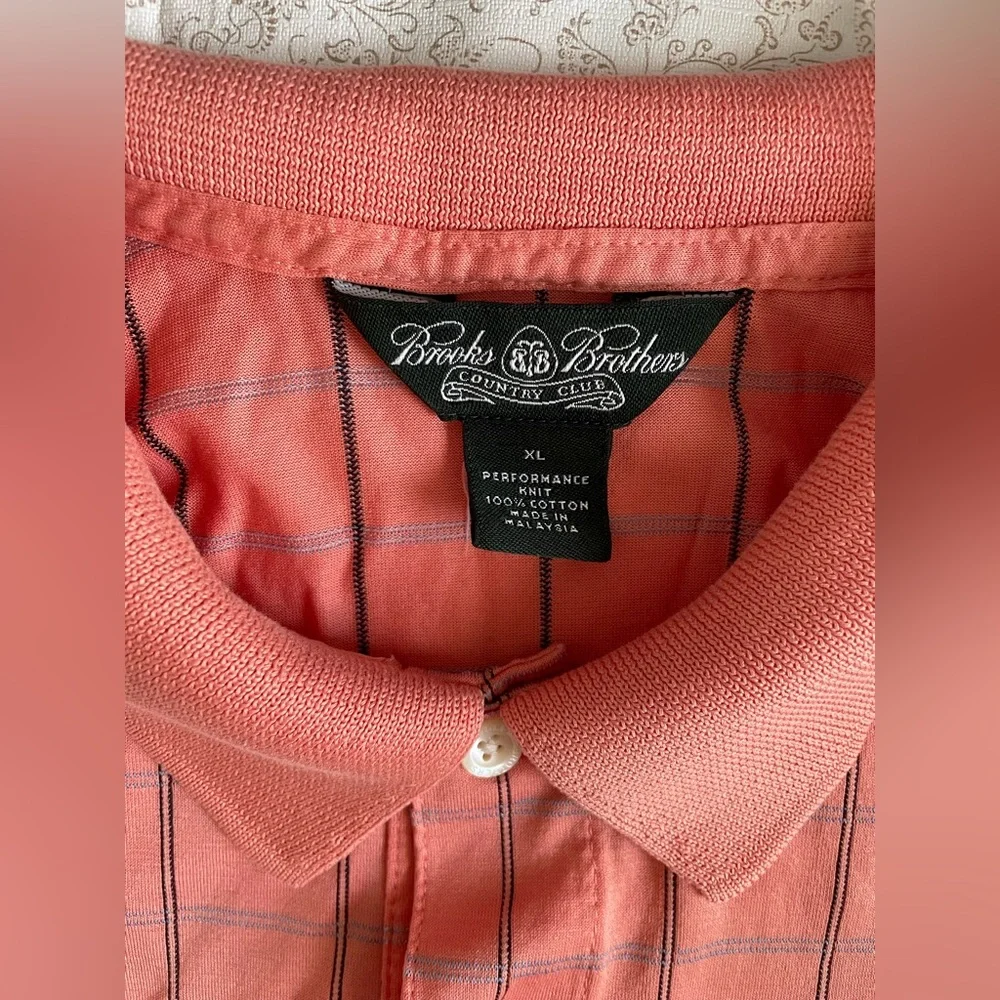 Brooks Brothers Performance Knit Polo Shirt Sz XL 100% Cotton Windowpane Casual